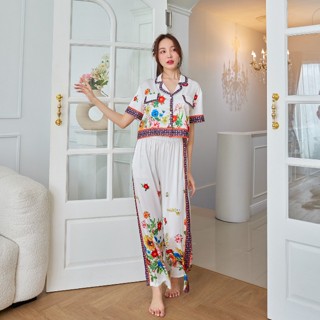 ชุดนอน Muslin pajamas [ โค้ด MUSSEP130 ลด 130 ฿] ชุดนอนSilk Satin( รุ่น T1186 )