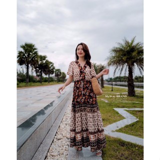 MyWay Brand :Dress ชุดเดรส Boho V Long Orange&amp;black  👋เลื่อนดูขนาดที่รูปสุดท้ายน้า