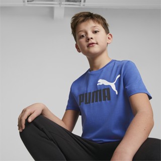 PUMA KIDS - เสื้อยืดคอกลมเด็กโต Essentials+ Two-Tone Logo Tee สีฟ้า - APP - 58698592