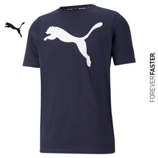 PUMA BASICS - เสื้อยืดคอกลมผู้ชาย Active Big Logo สีฟ้า - APP - 58672406