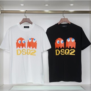 Dsquared2 เสื้อยืด แขนสั้น ผ้าฝ้าย พิมพ์ลายเส้นด้าย แบบเรียบง่าย