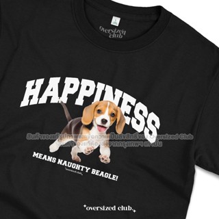 เสื้อยืดสกรีนลาย Happiness, Beagle บีเกิ้ล [Classic Cotton 100% by Oversized Club]