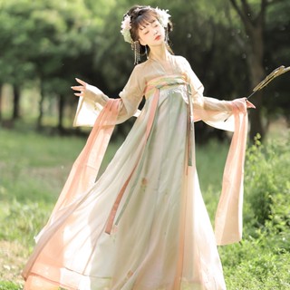 Huayun of the Han and Tang Dynasties Original Hanfu Women [Spring Water] กระโปรงยาวถึงหน้าอก แฮนด์เมด สําหรับผู้หญิง