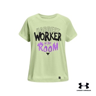 Under Armour UA Girls Project Rock Short Sleeve เสื้อออกกำลังกายแขนสั้น เทรนนิ่ง สำหรับเด็กผู้หญิง