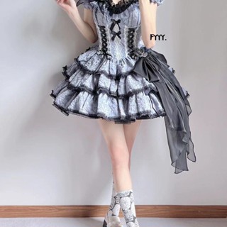 ❡♦✁ฤดูร้อนแขนสั้นโลลิต้า Medea s Kiss op dark สไตล์โกธิคชุดสุนัขสั้นสามชิ้นสวยมากในชีวิตจริง