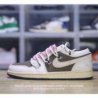 Nike Air Jordan 1 Low GS "White/Black/Pink" AJ1 Low Top Classic Retro Cultural รองเท้าผ้าใบลําลอง เหมาะกับการเล่นบาสเก็ตบอล