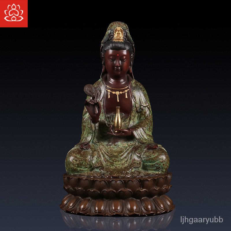 Pure Copper Color Copper Kwan-Yin Crafts Ornaments Temple Decoration Buddha Ornament Guanyin Bodhisattva/Buddha Statue C