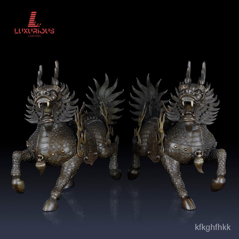Pure Brass Copper Kylin Unicorn Decorations Copper Fire Kirin Home Ornament Living Room Office Fortu