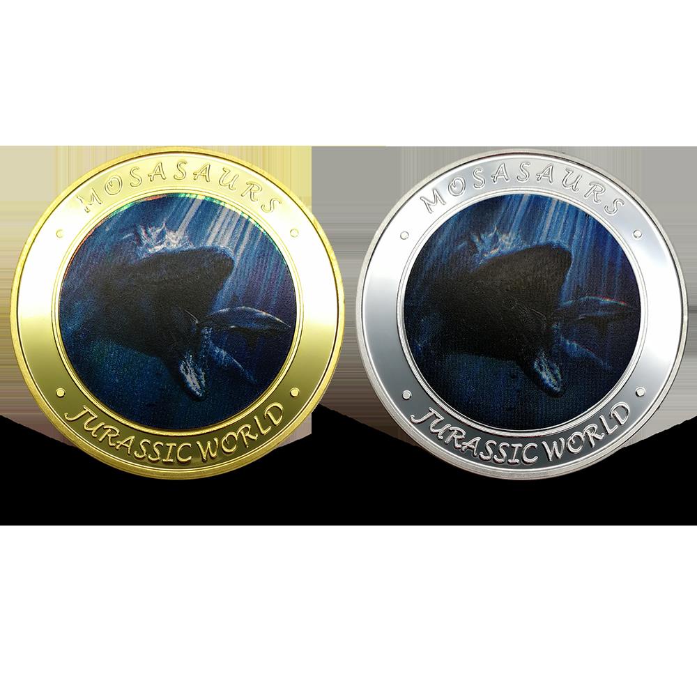 ✨ ชุด Jurassic Park 5 เหรียญที ่ ระลึก Jurassic World 2 เหรียญไดโนเสาร ์ World Mosasaurus เหรียญเงินทอง