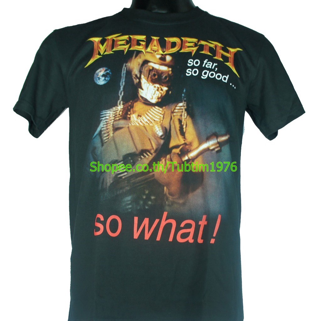 เสื้อวง Megadeth ลาย อัลบั้ม So Far So Good... So What! กราฟิกมาสคอต Vic ในช สีดำ MDH1423