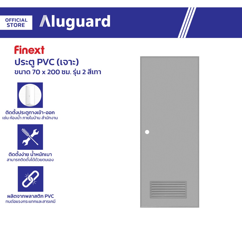 FINEXT ประตู PVC มอก. 70x200 ซม. รุ่น2 สีเทา (เจาะ) |BAN|