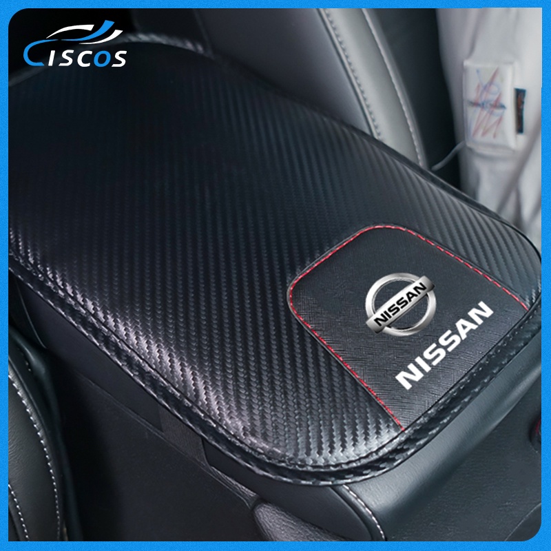 Ciscos คาร์บอนไฟเบอร์ หนัง แผ่นเบาะรองที่เท้าแขนในรถยนต์ สำหรับ Nissan Kicks March Almera Note JUKE
