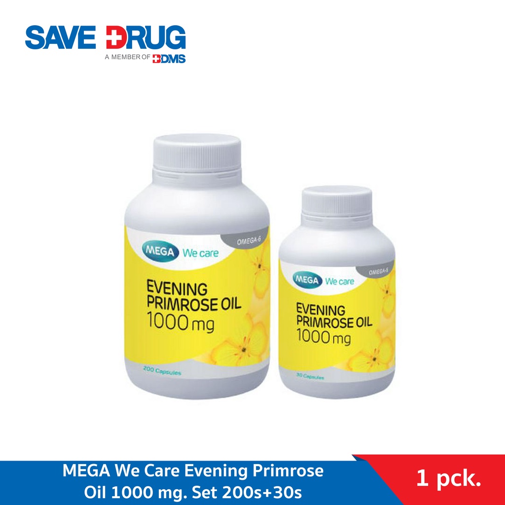 MEGA We Care Evening Primrose Oil 1000 mg. Set 200s+30s - อีฟนิ่งพริมโรส ออย 1000 มก. บรรจุ 200+30 เม็ด