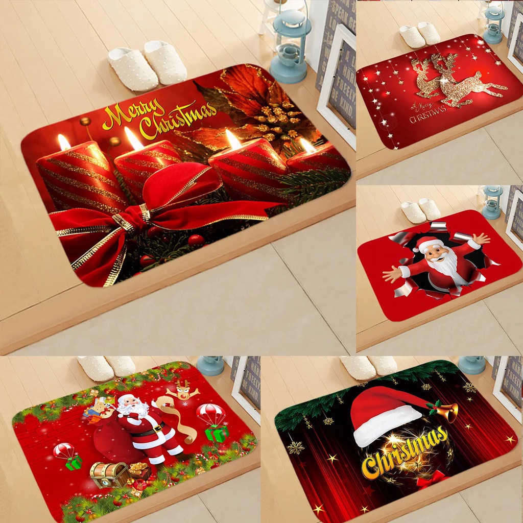 Christmas Bedroom Entrance Door Mat Home Floor Decoration Kitchen Rug Bathroom Non-Slip Rug Santa Cl