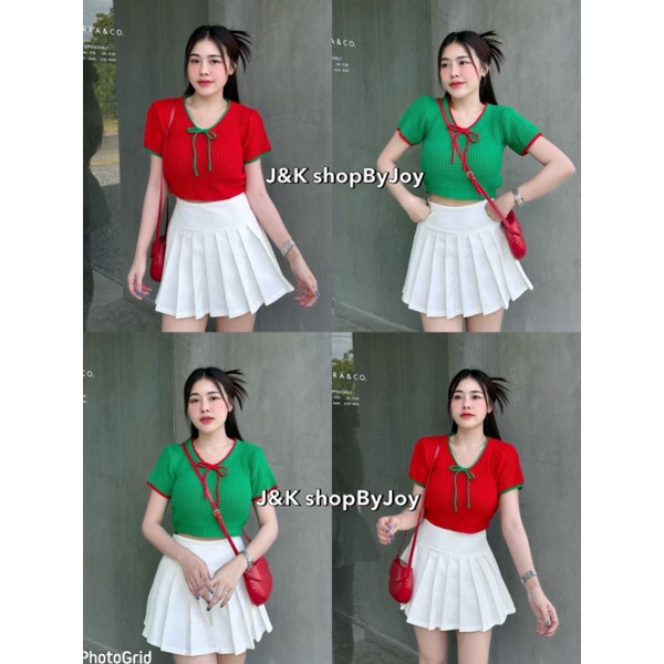 เสื้อครอปไหมพรมแต่งโบว์น่ารักๆ เสื้อใส่คริสต์มาสน่ารักๆ