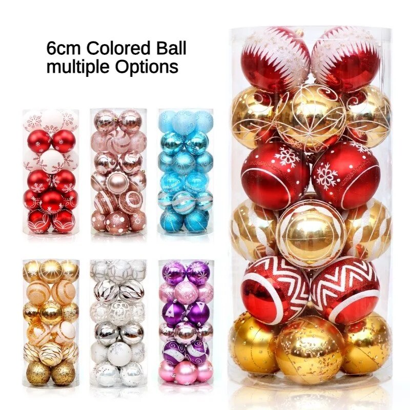 24 Christmas ball bright colored drawing ball Christmas tree ornament ball set Cristmas decoration a
