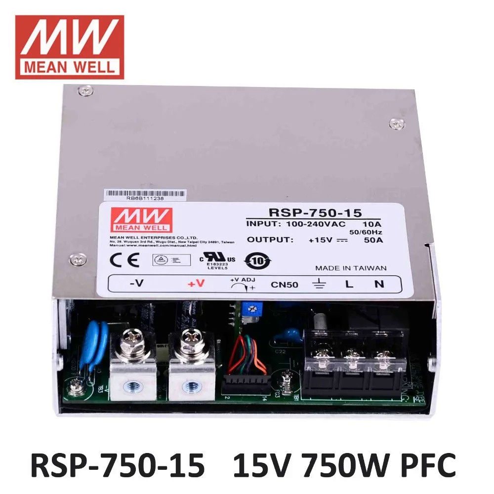 ★Meanwell RSP-750-15 PFC แหล่งจ่ายไฟในห้องปฏิบัติการ15V 50A 750W Switching Power Supply Driver สำหรับ LED Strip AC 90-26