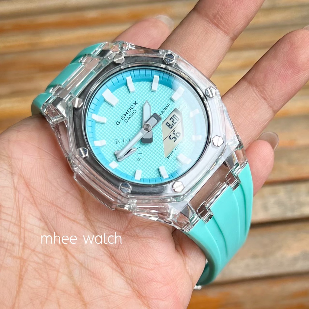 G-Shock GA-2110 Tiffany Blue Dial Transparent Case with Tiffany Mint Blue Rubber Strap
