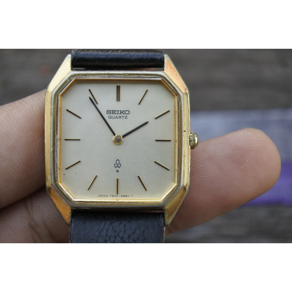 นาฬิกา Vintage มือสองญี่ปุ่น SEIKO ชุบทอง 7820 5440 หน้าสีเหลืองทอง ผู้ชาย ทรง8เหลี่ยม Quartz ขนาด30mm ใช้งานได้ปกติ