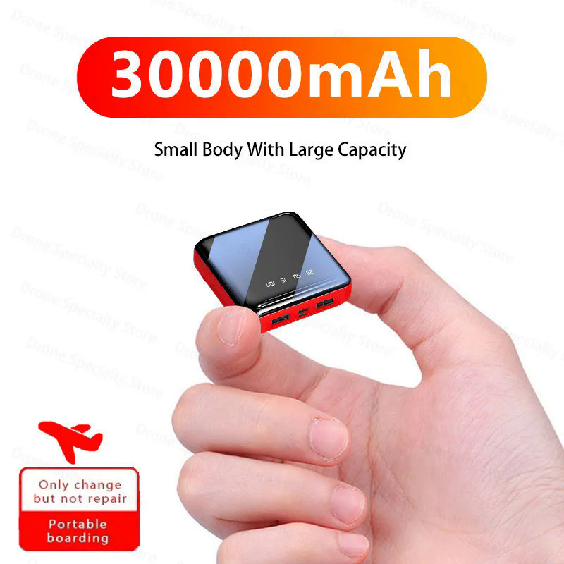 30000mah Portable Power Bank With Cable Suitable For Iphone 12 11 Samsung Huawei Xiaomi Mirror Screen Led Display Power