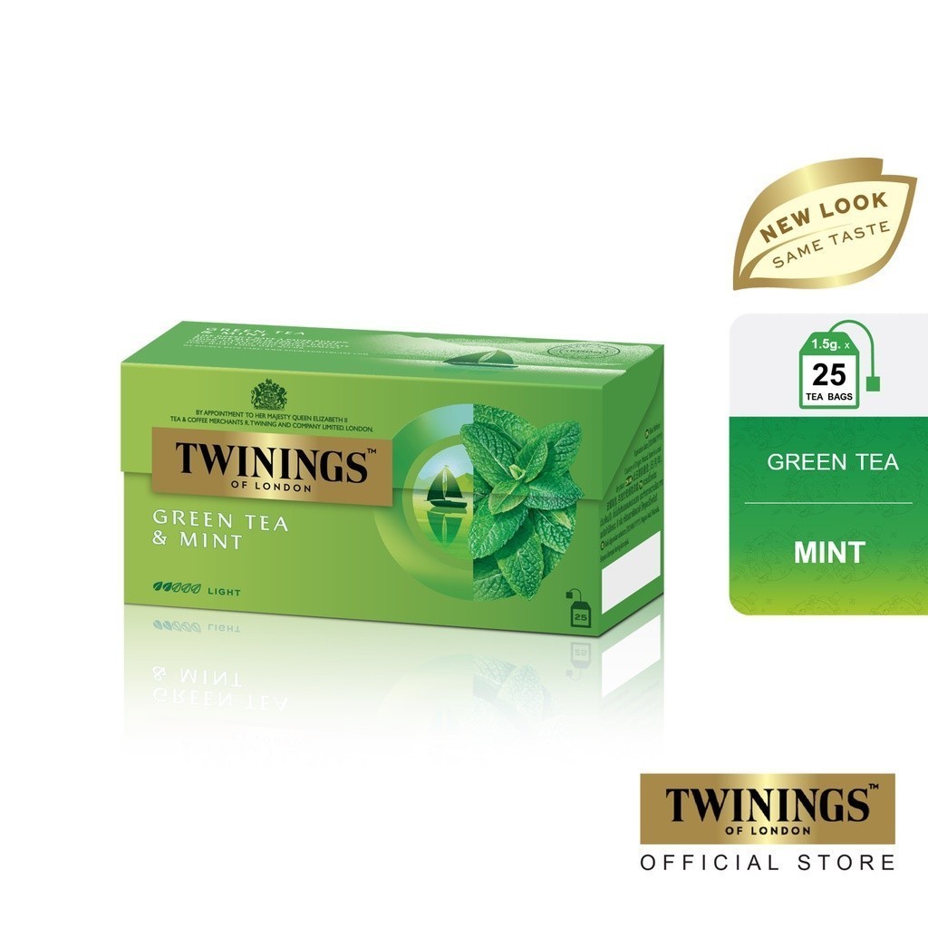 ทไวนิงส์ ชาเขียว กรีนที มิ้นต์ ชนิดซอง 1 5 กรัม แพ็ค 25 ซอง Twinings Green Tea Mint 1 5 g  Pack 25 Tea Bags
