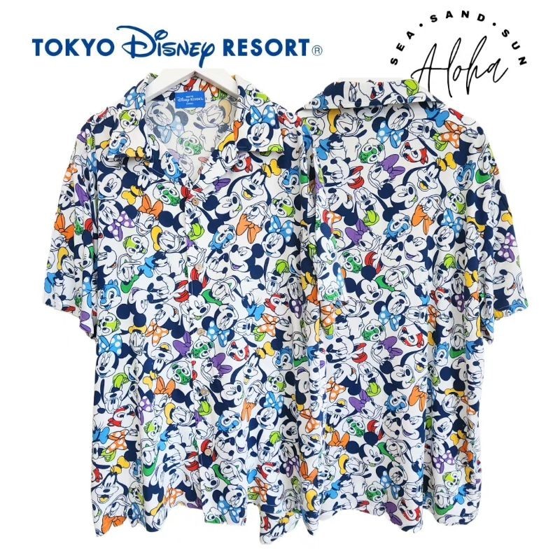 [พร้อมส่งจากไทย] เสื้อฮาวาย/เชิ้ต ญี่ปุ่น แท้100% 🇯🇵 : Tokyo Disney Resort® 🌈 "Mickey &amp; Friends" Aloha 🌈  // มือสอง