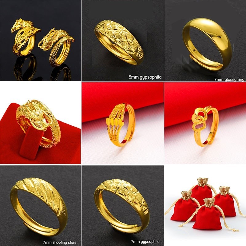 แหวนผู้ชาย 24K และผู้หญิงทองคำ การรักษาแหวนเปิด แหวนเปิด ชุบทองคลาสสิค Xinyia1