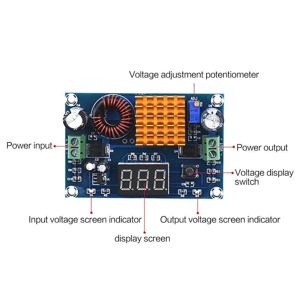 DC 3V-35V ถึง DC 5V-45V 5A ปรับ DC-DC Boost โมดูล Digital Voltmeter Module