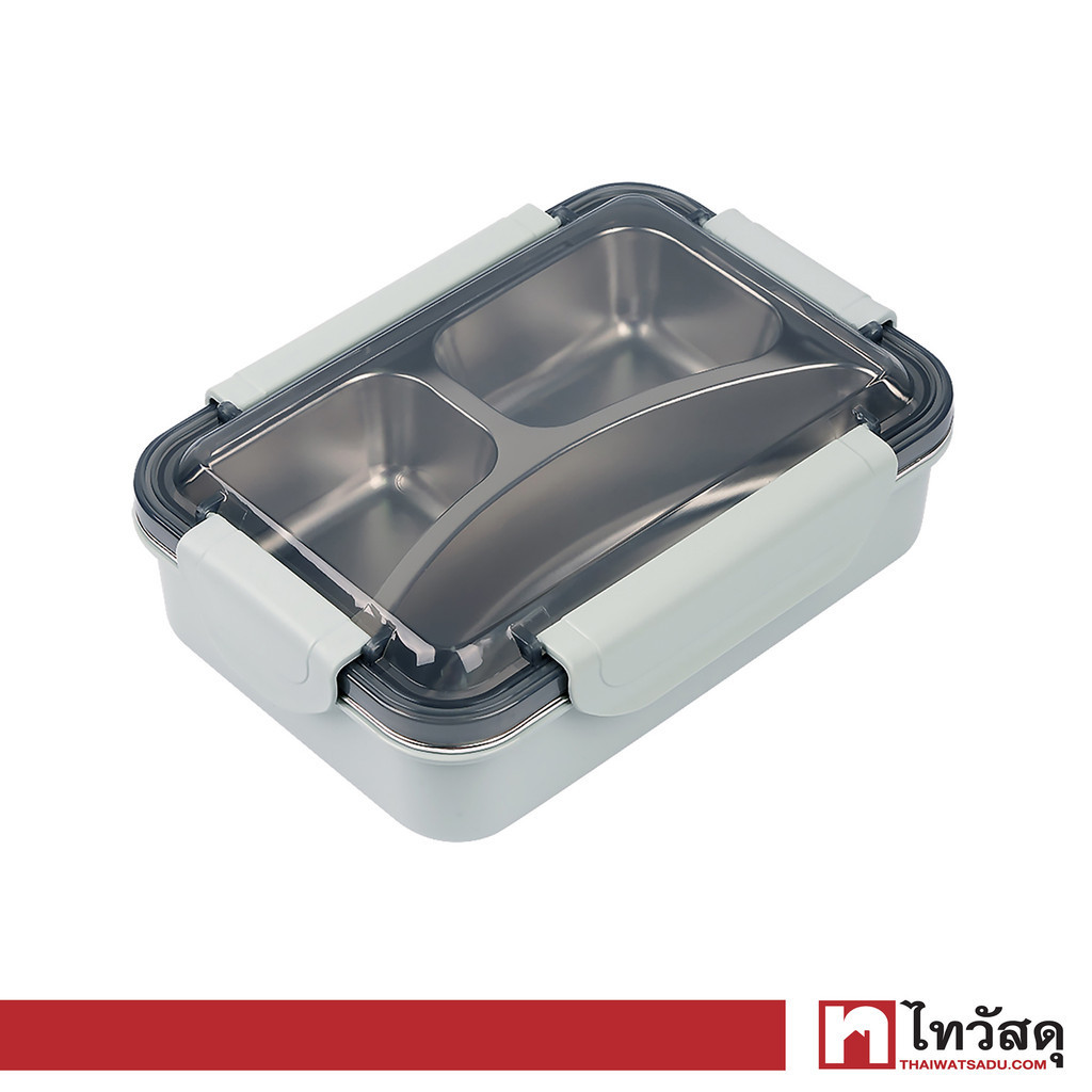 KASSA HOME กล่องอาหารสแตนเลสเก็บอุณหภูมิทรงเหลี่ยม 3 ช่อง UTLB-8186 ขนาด 640 มล. สีเขียว