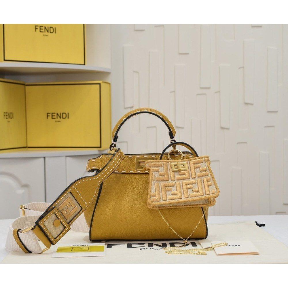 Fendi mini Peekaboo crossbody shoulder shopper handbag three-pieces set coin pouch plus jacquard strap