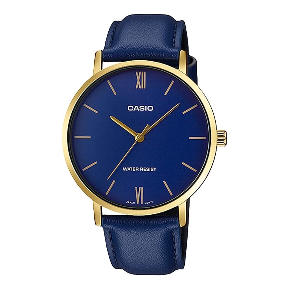 [Direct Japan] [Casio] CASIO Quartz Men's Watch MTP-VT01GL-2B Gold × Navy Leather Band Overseas Model [Parallel Import]