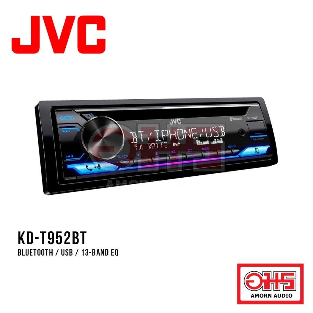 JVC KD-T952BT เครื่องเสียงติดรถยนต์แบบมีซีดีพร้อมฟังชั่น Bluetooth / USB / 13-Band EQ / ไฟเรืองแสงที