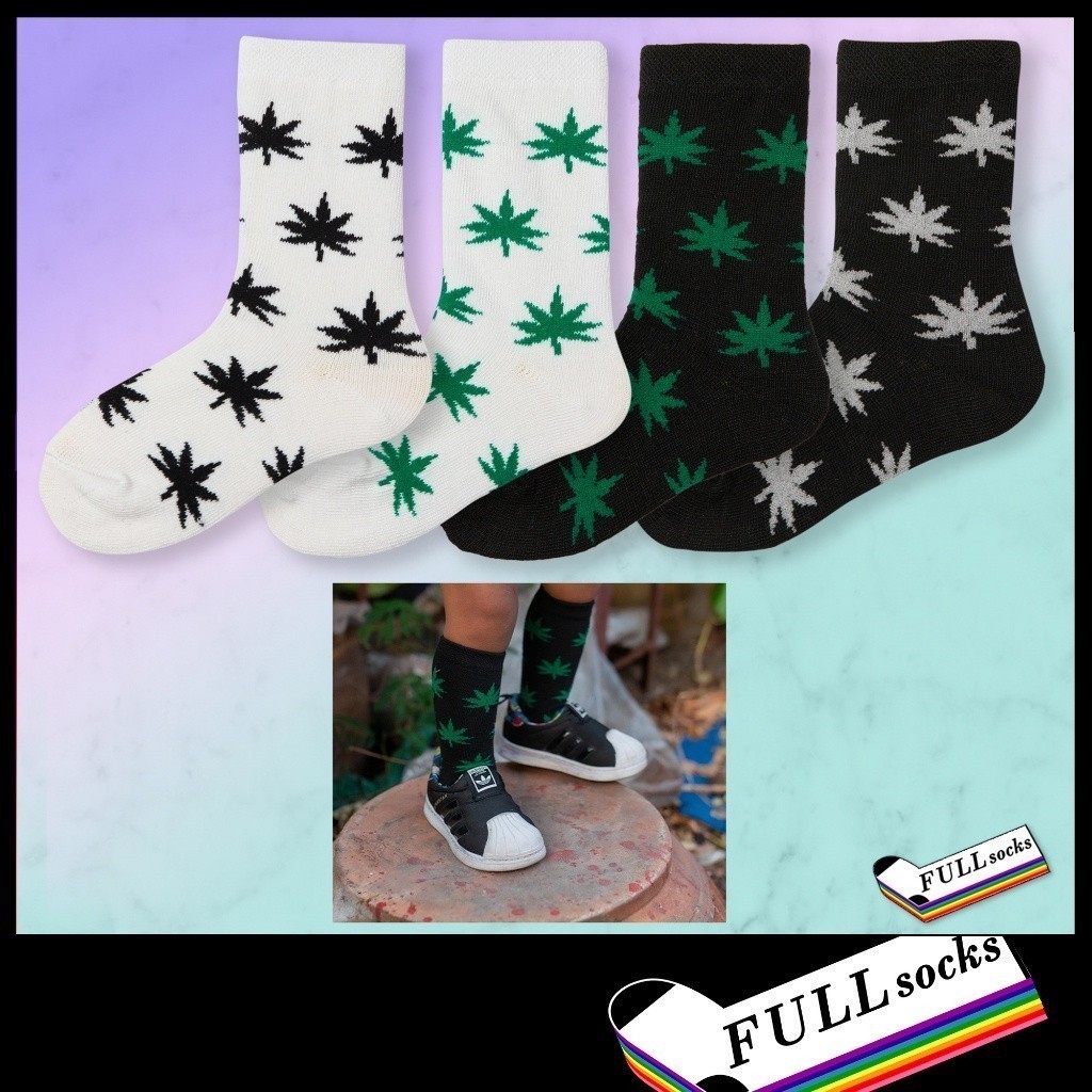 ถุงเท้าเด็ก ลายกัญชา ข้อยาว ไซส์ 3-6 ปี Marijuana Baby Socks