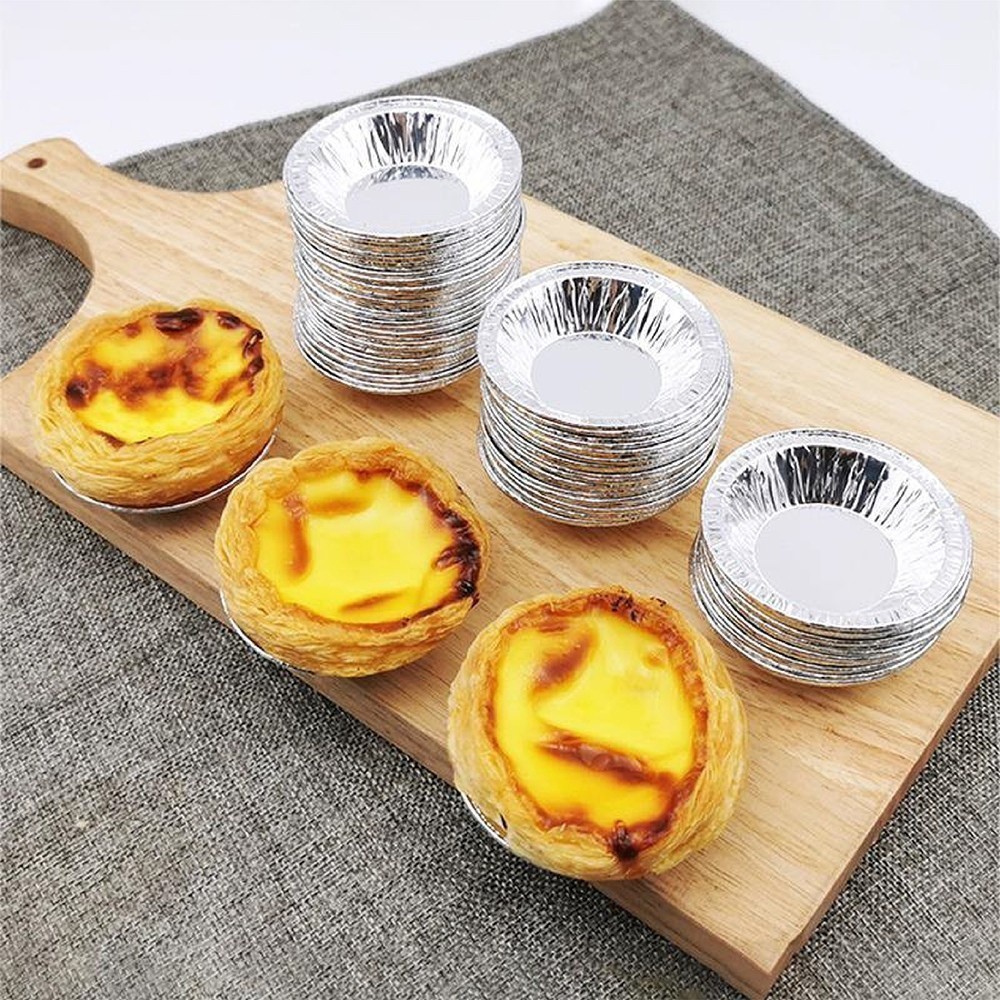 ถ้วยฟอยล์ ทาร์ตไข่ คุณภาพสูง ใช้แล้วทิ้ง 70 ml.  แพคละ 100ใบ แบบไม่ต้องใช้พิมพ์รองอบ ใช้อบขนมและเบเกอรี่ MoMo Bakery