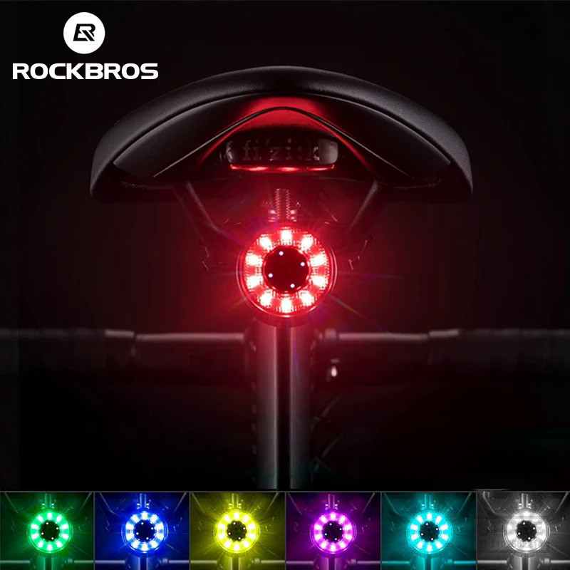 ROCKBROS จักรยานไฟท้าย USB ชาร์จความปลอดภัยหนิงขี่จักรยานแสงที่มีสีสันจักรยานไฟท้ายจักรยานแสงอุปกรณ์จักรยาน