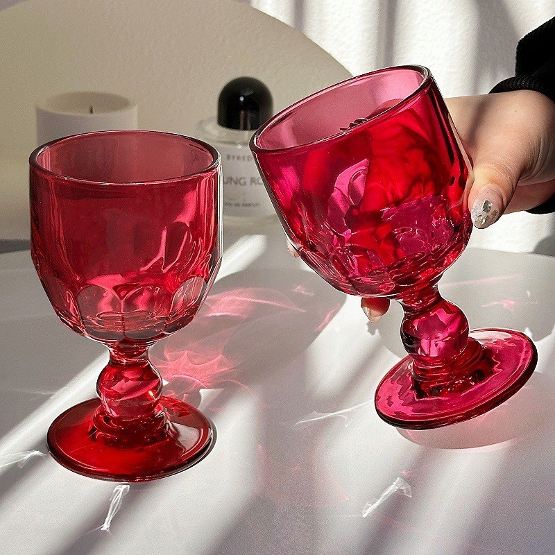 Niche Vintage Rose Red Glass with Beads Wine Glass High-Grade Goblet Wine Glass Champagne Glass Wine