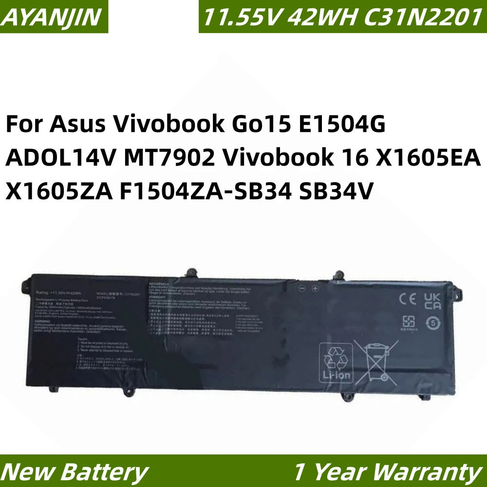 New C31N2201 0B200-04260000 Battery For Asus Vivobook Go15 E1504G ADOL14V MT7902 Vivobook 16 X1605EA