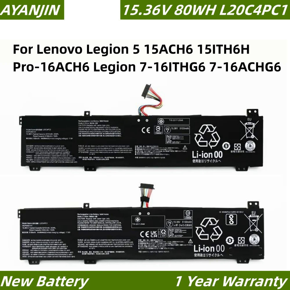 L20C4PC1 L20D4PC1 L20M4PC1 15.36V 80WH Laptop Battery For Lenovo Legion 5 15ACH6 15ITH6H Pro-16ACH6 Legion 7-16ITHG6 7-1
