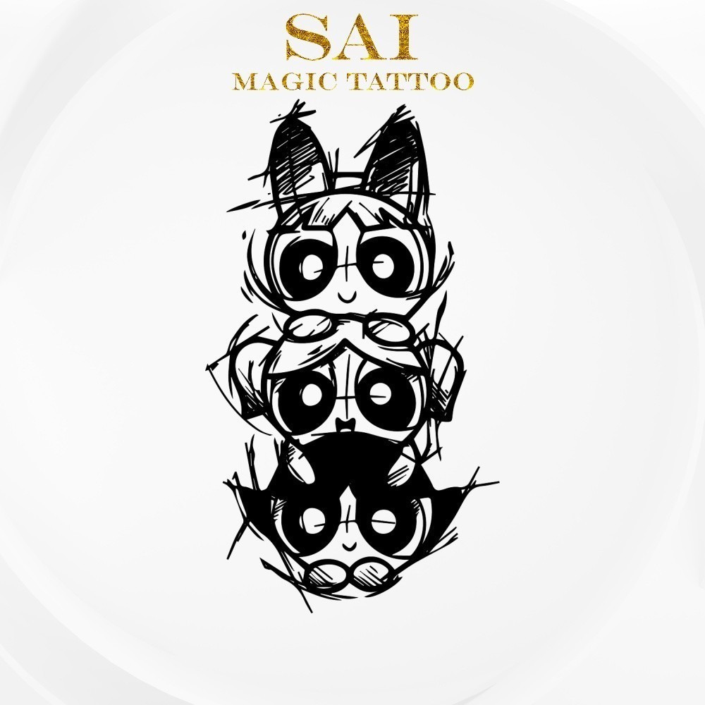 แทททู SAI MAGIC TATTOO 10CM×06CM รอยสักอยู่ได้นาน 2 สัปดาห์ รอยสักมายากล แทททูรอยสักกันน้ำ รอยสักชั่วคราว รอยสัก สักแขน สักข้อมือ,น่ารัก มินิมอลลิสต์,The Powerpuff Girls Blossom Bubbles Buttercup 512