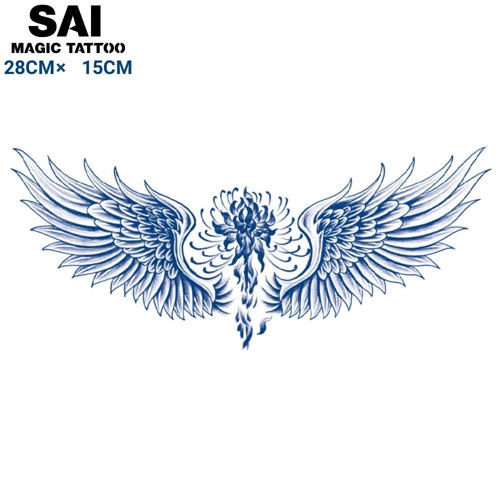 แทททู SAI MAGIC TATTOO 28CM×15CM รอยสักอยู่ได้นาน 2 สัปดาห์ รอยสักมายากล แทททูรอยสักกันน้ำ รอยสักชั่วคราว รอยสัก สักหน้าอก รอยสักที่หน้าอก ลายสักหลัง สักเอว,Lycoris radiata ปีก ดอกไม้ 025