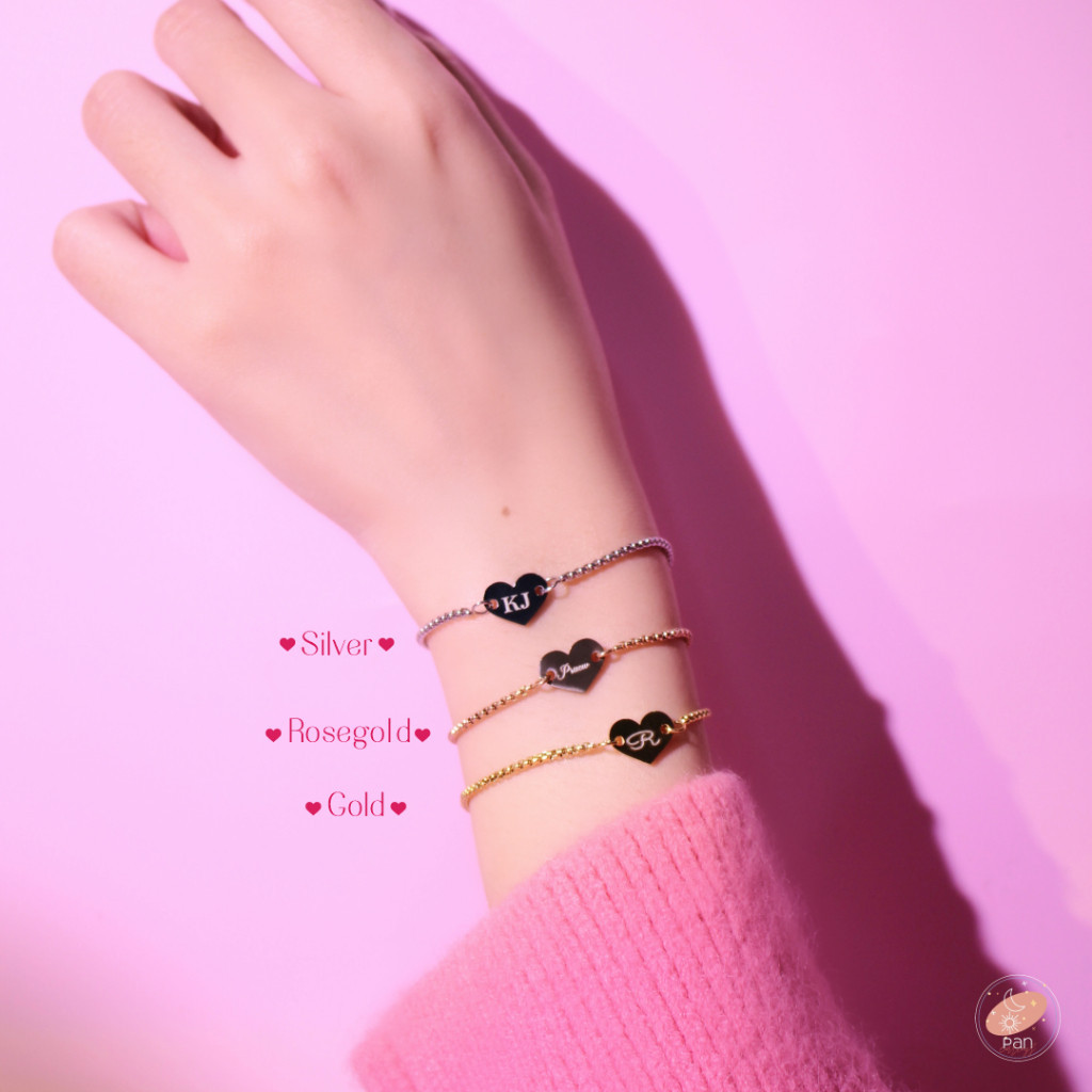 กำไลสแตนเลส304 ไม่ลอกไม่ดำ จี้รูปหัวใจ สลักชื่อฟรี2ด้าน ของขวัญ miss u