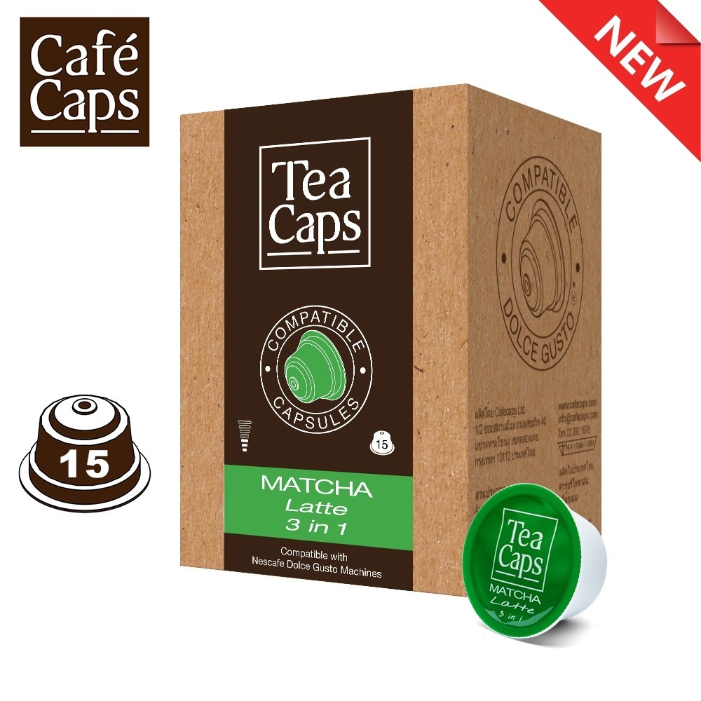 Dolce Gusto Compatible Matcha Latte Capsule - Cafecaps (1 Box X 15 Caps) | แคปซูลมัทฉะลาเต้ ผสมน้ำตาล นม