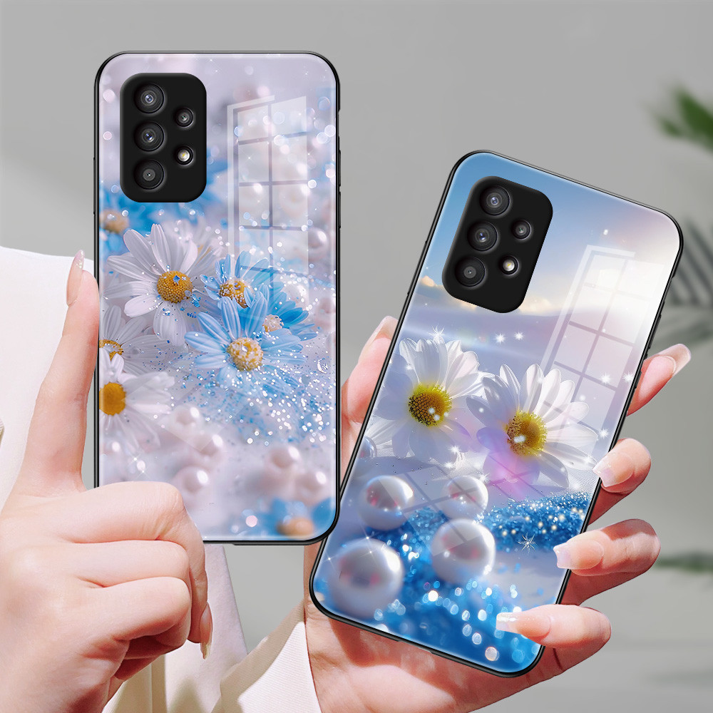 ไข่มุกเบญจมาศ เคส กระจก Samsung a73 a71 a7 2018 a53 a52s a51 a50s a50 a42 a33 a32 a31 a30s a23 a22 a21s a20s a20 h3f1138