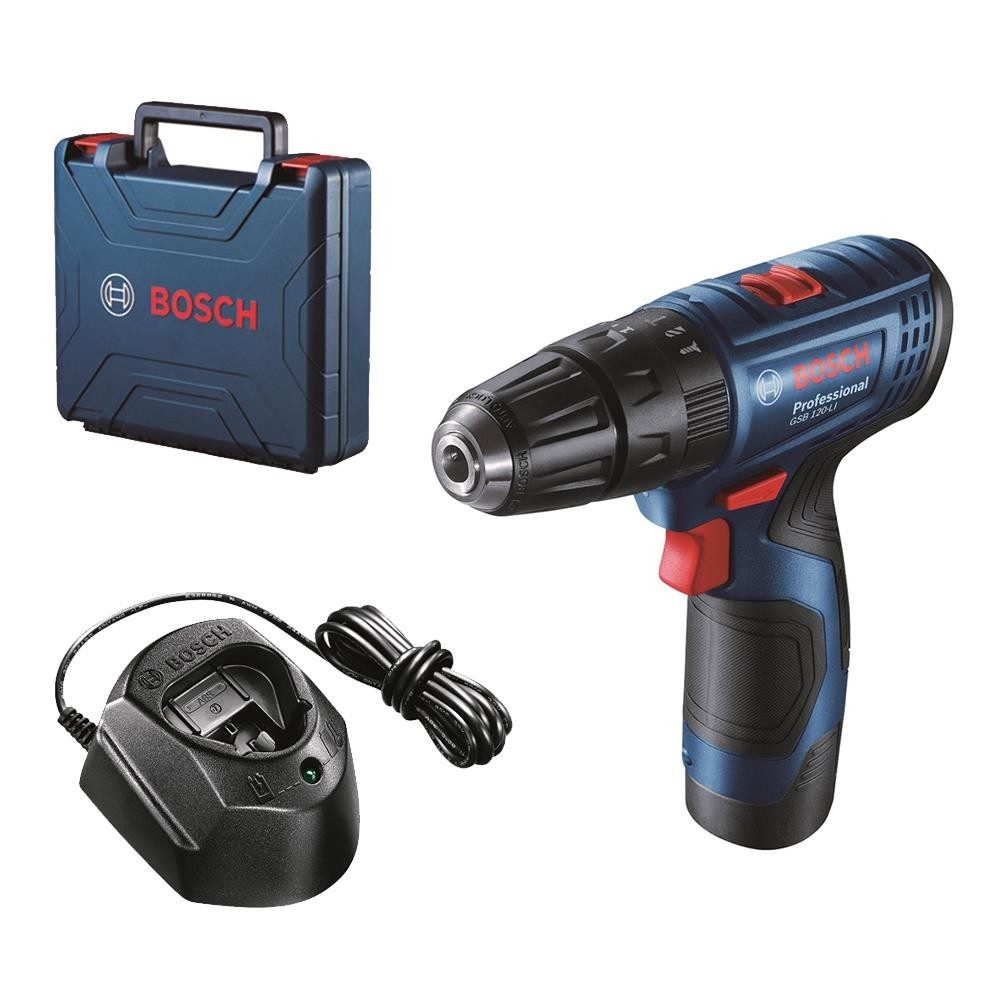 BOSCH สว่านกระแทกไร้สาย GSB120-LI 12 โวลต์ (พร้อมแบตเตอรี่ และอุปกรณ์เสริม 23 ชิ้น) จัดส่งโดย HomePro