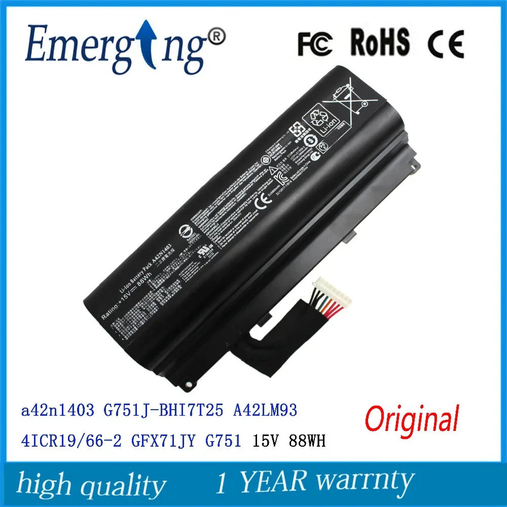15V 88WH แบตเตอรี่แล็ปท็อปใหม่สำหรับ ASUS A42N1403 G751J-BHI7T25 A42LM93 4ICR19/66-2 G751
