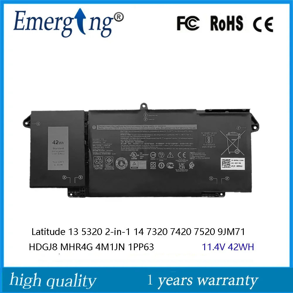11.4V 42Wh ใหม่9JM71แบตเตอรี่แล็ปท็อปสำหรับ DELL Latitude 13 5320 2-In-1 14 7320 7420 7520 HDGJ8 MHR
