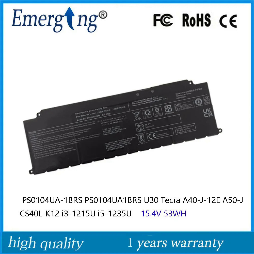 15.4V PS0104UA1BRS P000834210แบตเตอรี่แล็ปท็อปสำหรับ Toshiba Dynabook U30 Tecra A40-J-12E A50-J