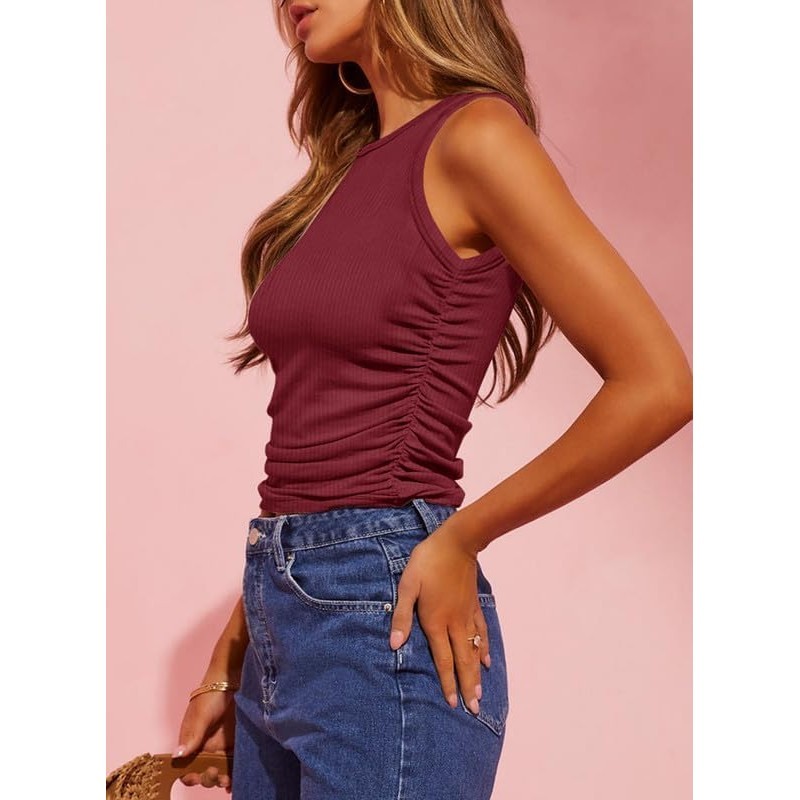 Fashion TrendsTrendyFashionDokotoo Womens Tank Tops Summer Sleeveless High Neck Ribbed Knit Slim Fit