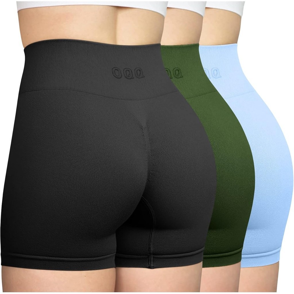 FashionOQQ Women's 3 Piece Workout Shorts Seamless High Waist Butt Liftings Exercise Athletic Shorts