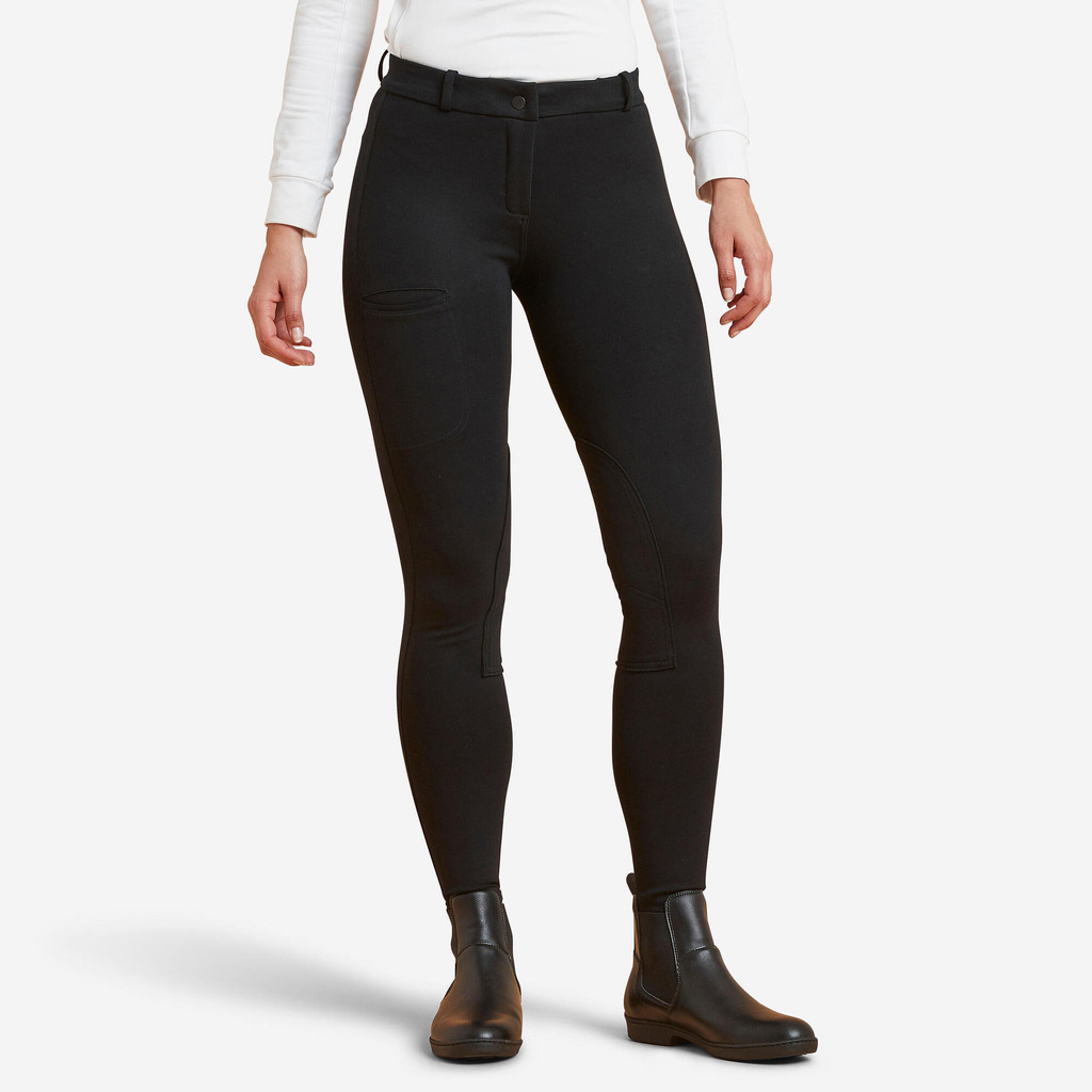 FOUGANZA - กางเกงขี่ม้าสำหรับผู้หญิงรุ่น 100 (สีดำ) - Women's Horse Riding Jodhpurs 100 - Black